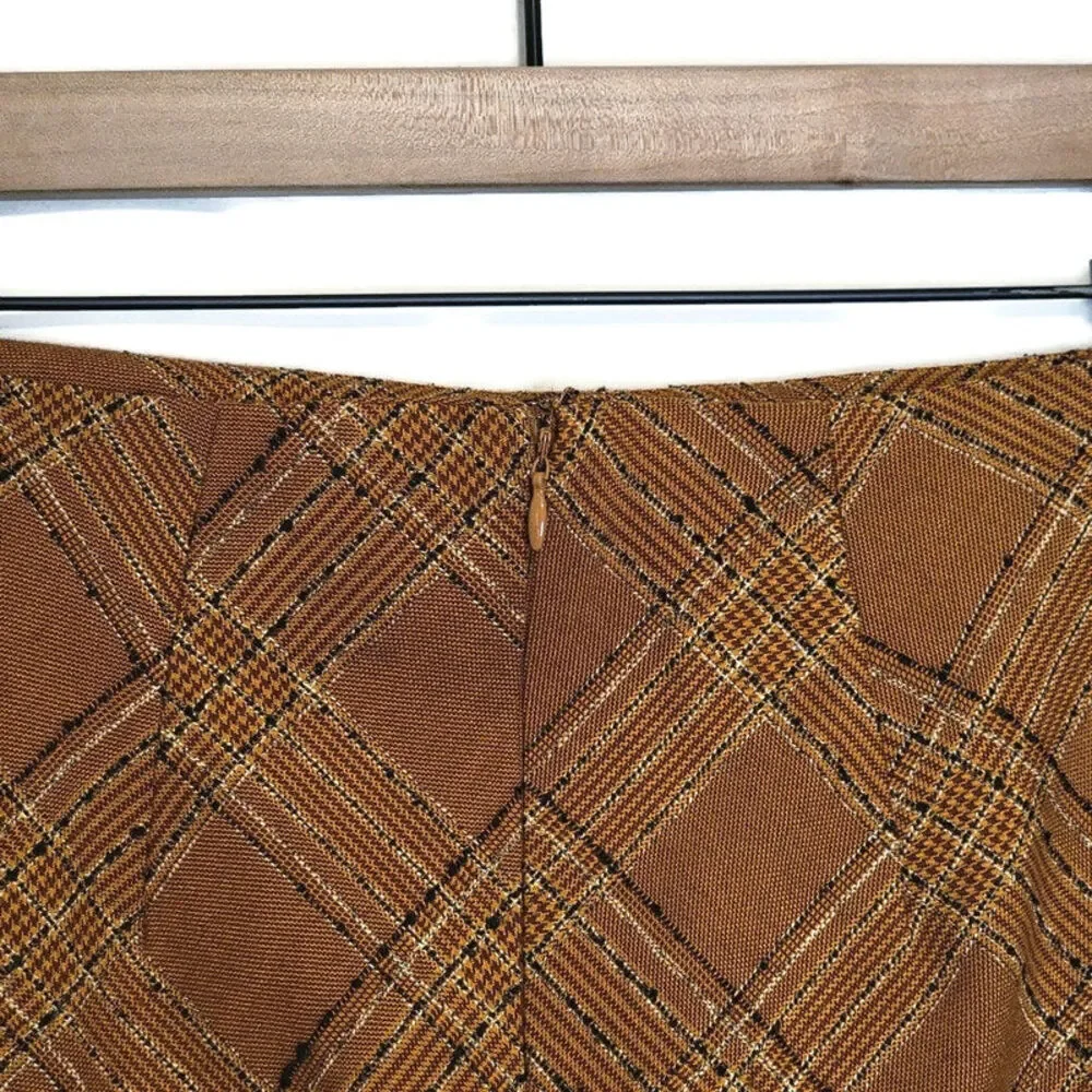 Free People Plaid Tweed Brown Mini Skirt Fringe Boho Preppy Fall Size 0